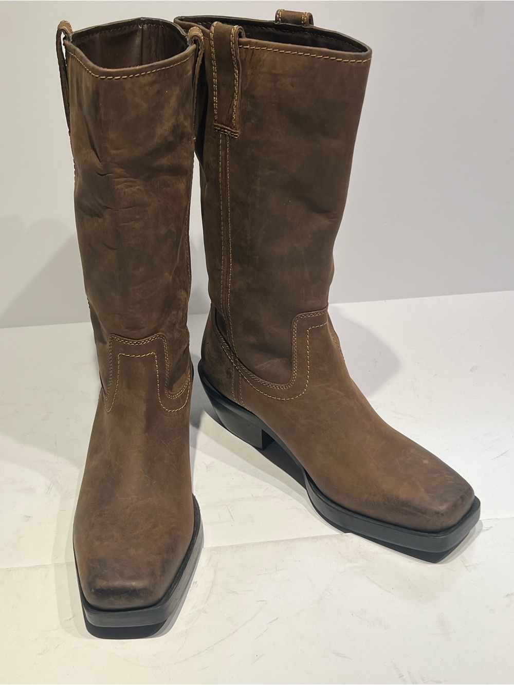 ZARA LEATHER BIKER BOOTS Sz 37